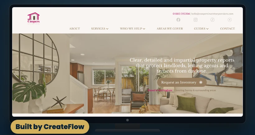Coopers Inventory Services’ Surrey page, built by CreateFlow, on a desktop screen
